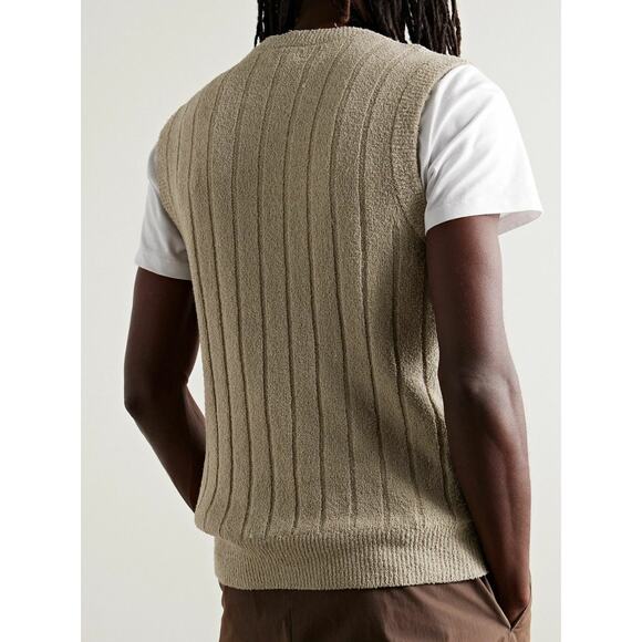 CLUB MONACO Ribbed Cotton Nylon Blend Boucle Sweater Vest Taupe Sz M $120 {LL2} - Picture 2 of 7
